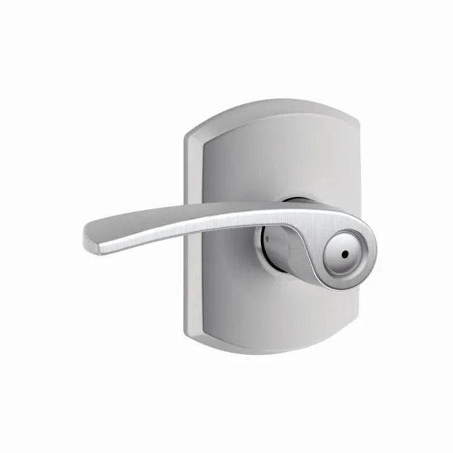 Schlage Merano Privacy Lever With Greenwich Rosette Satin Chrome