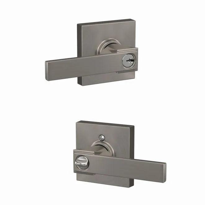 Schlage Northbrook Lever With Collins Rosette Keyed Entry Satin Nickel