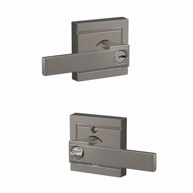Schlage Northbrook Lever With Upland Rosette Keyed Entry Lock Satin Nickel