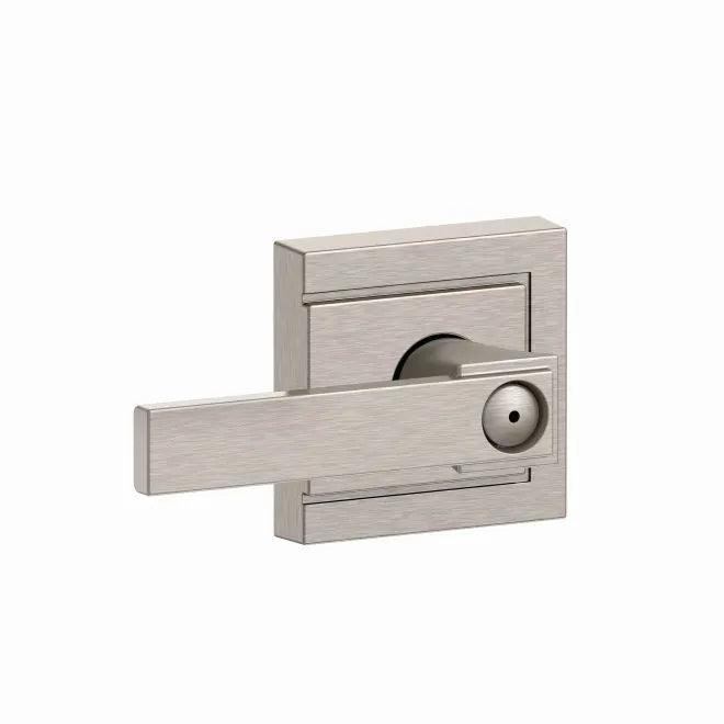 Schlage Northbrook Privacy Lever With Upland Rosette Satin Nickel