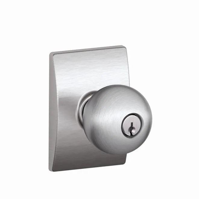Schlage Orbit Knob With Century Rosette Keyed Entry Lock Satin Chrome