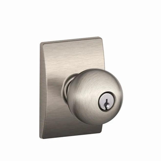 Schlage Orbit Knob With Century Rosette Keyed Entry Lock Satin Nickel