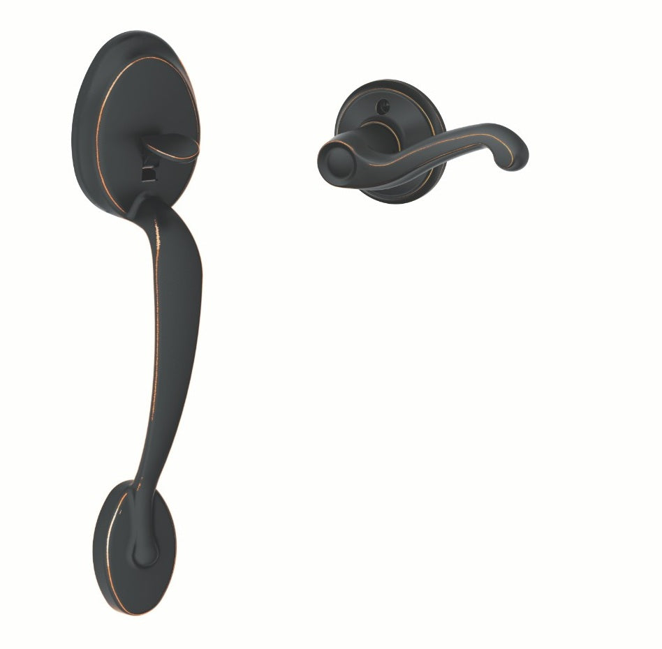 Schlage Plymouth Bottom Half Handleset with Flair Lever Aged Bronze