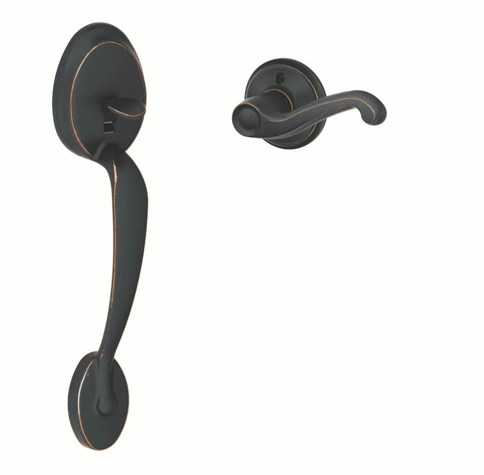 Schlage Plymouth Bottom Half Handleset with Flair Lever Aged Bronze