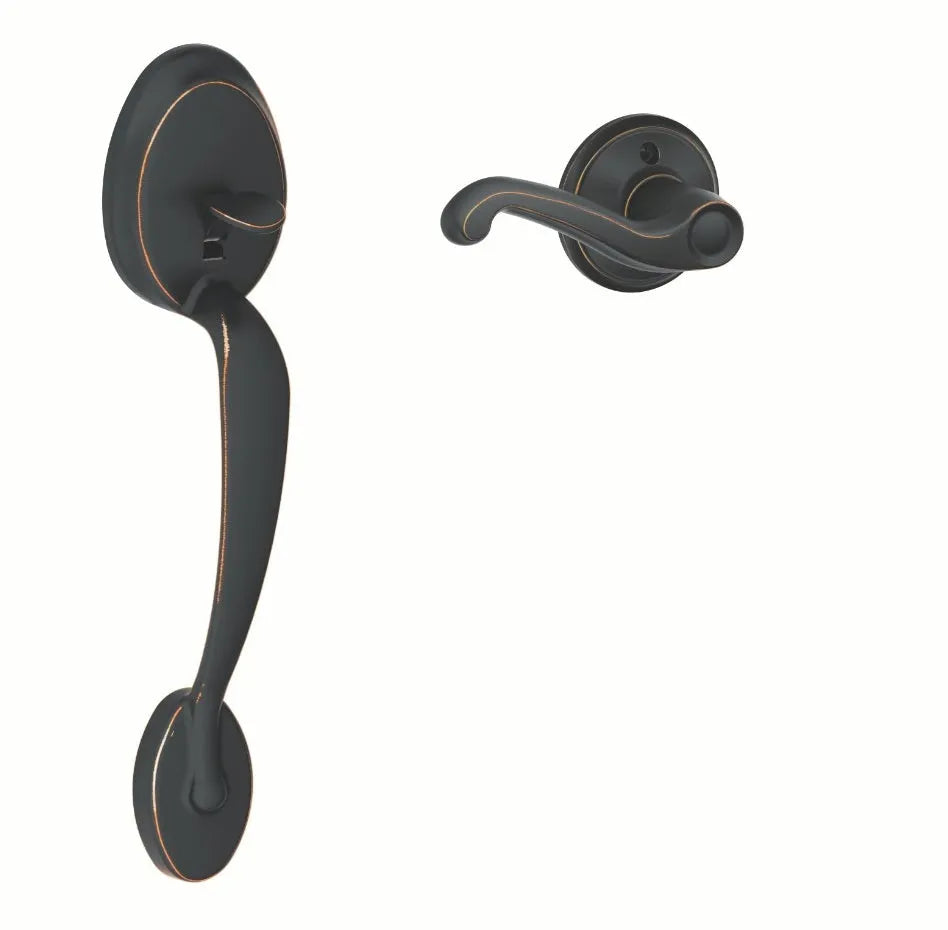 Schlage Plymouth Bottom Half Handleset with Flair Lever Aged Bronze