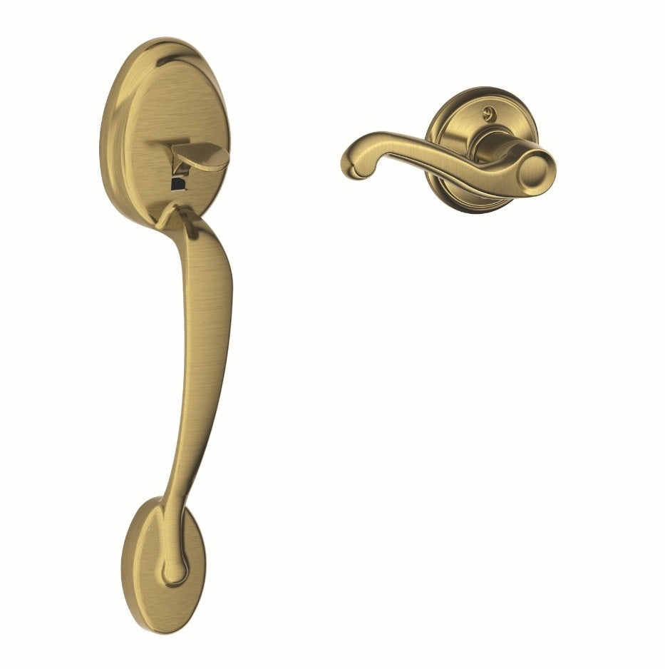 Schlage Plymouth Bottom Half Handleset with Flair Lever Antique Brass