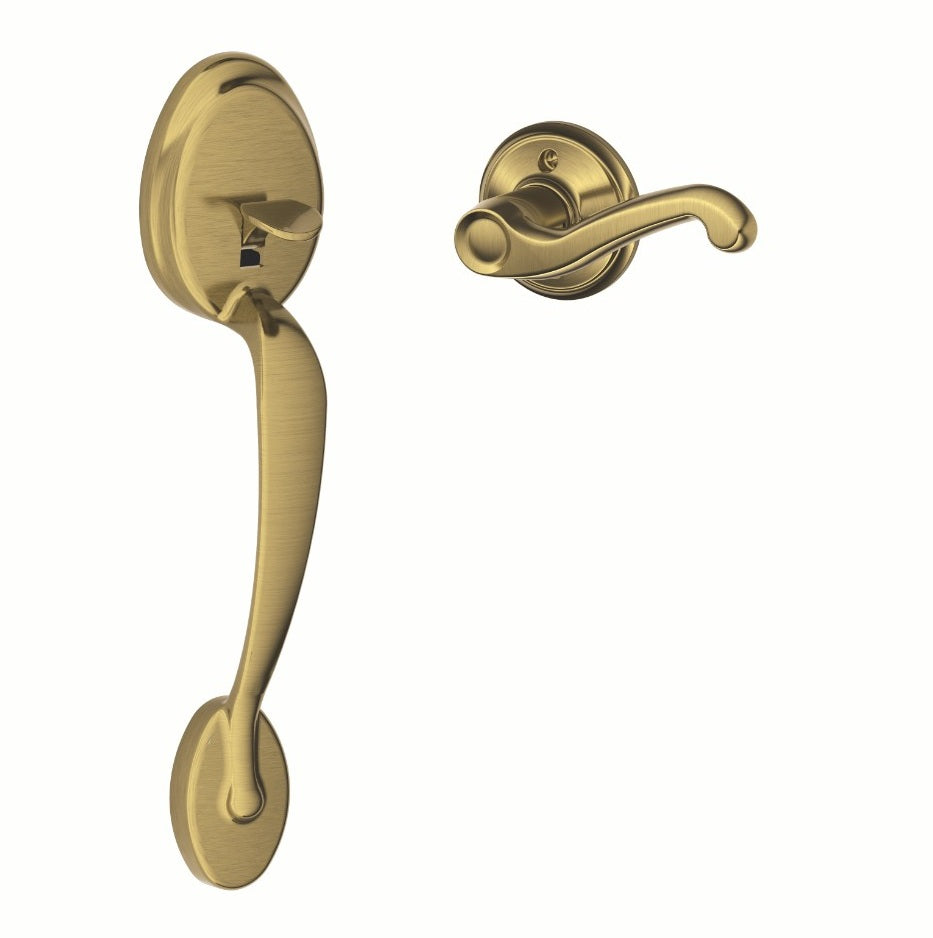 Schlage Plymouth Bottom Half Handleset with Flair Lever Antique Brass