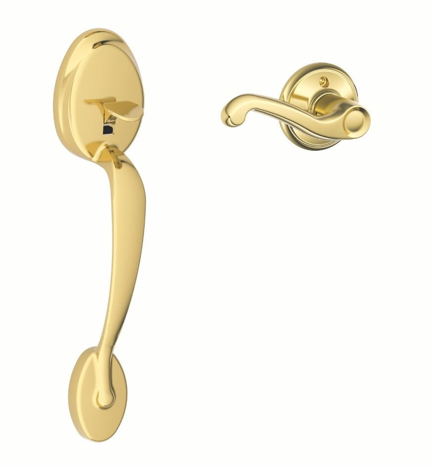 Schlage Plymouth Bottom Half Handleset with Flair Lever Lifetime Brass