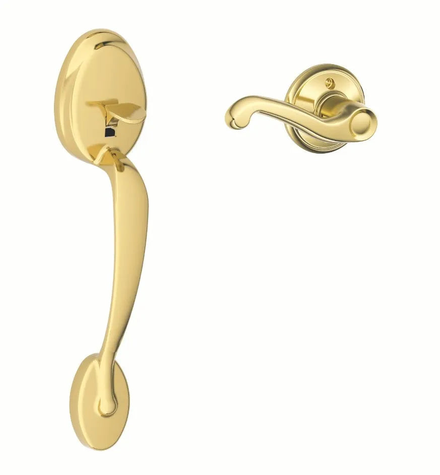 Schlage Plymouth Bottom Half Handleset with Flair Lever Lifetime Brass