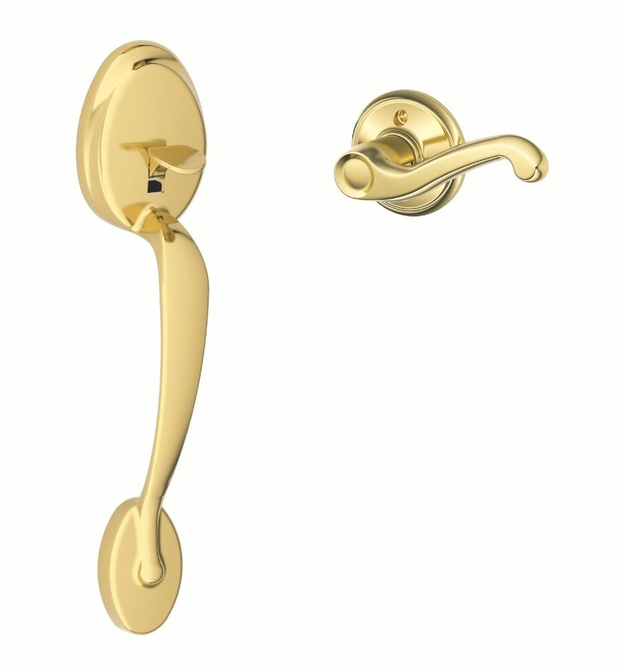 Schlage Plymouth Bottom Half Handleset with Flair Lever Lifetime Brass