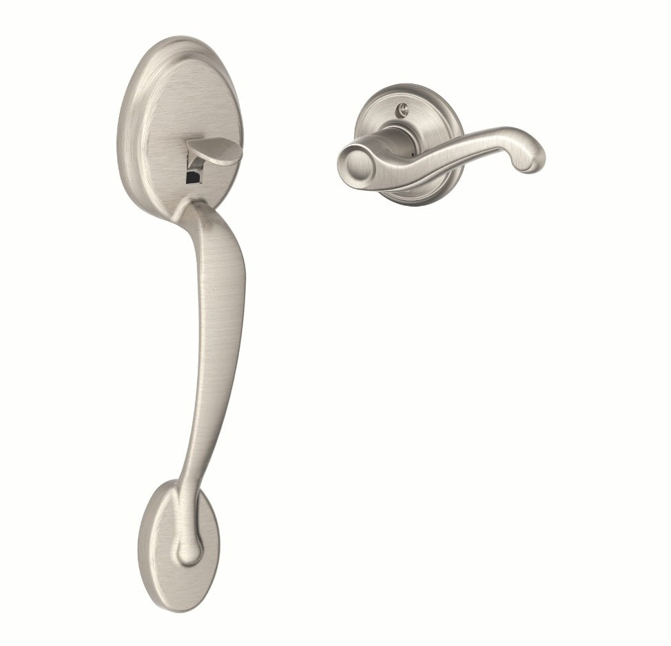 Schlage Plymouth Bottom Half Handleset with Flair Lever Satin Nickel