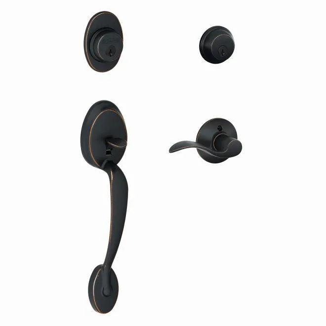 Schlage Plymouth Double Cylinder Handleset with Accent Lever Aged Bronze