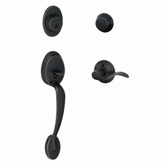 Schlage Plymouth Double Cylinder Handleset with Accent Lever Aged Bronze