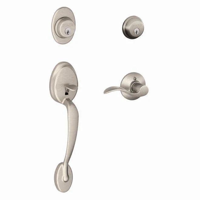 Schlage Plymouth Double Cylinder Handleset with Accent Lever Satin Nickel