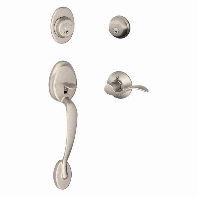 Schlage Plymouth Double Cylinder Handleset with Accent Lever Satin Nickel