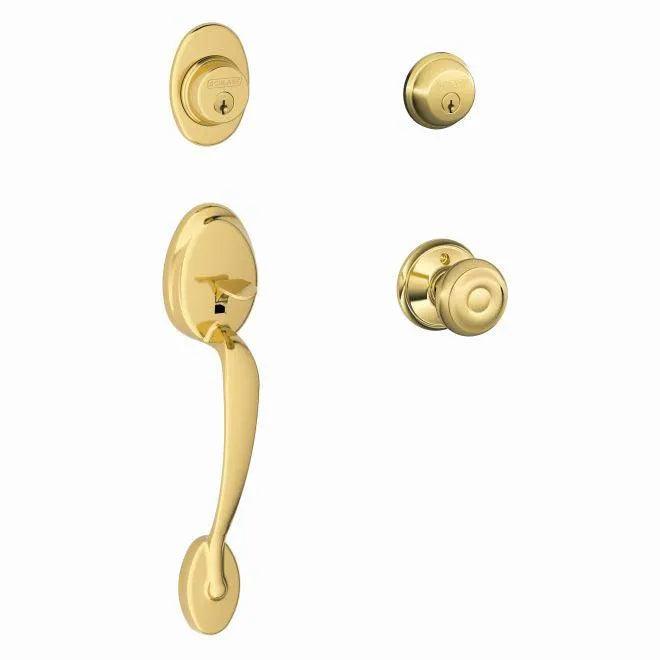 Schlage Plymouth Double Cylinder Handleset With Georgian Knob Lifetime Brass