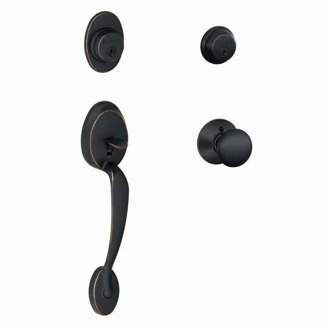 Schlage Plymouth Double Cylinder Handleset With Plymouth Knob in Aged Bronze finish