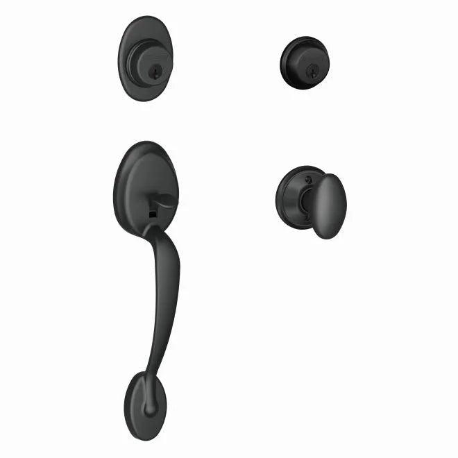 Schlage Plymouth Double Cylinder Handleset With Siena Knob Flat Black