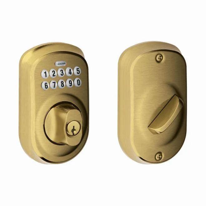 Schlage Plymouth Electronic Keypad Deadbolt in Antique Brass finish