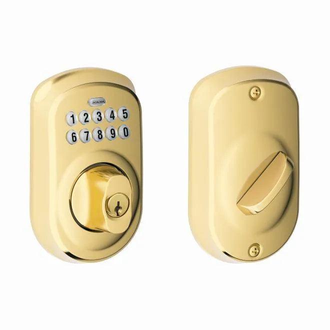 Schlage Plymouth Electronic Keypad Deadbolt in Lifetime Brass finish