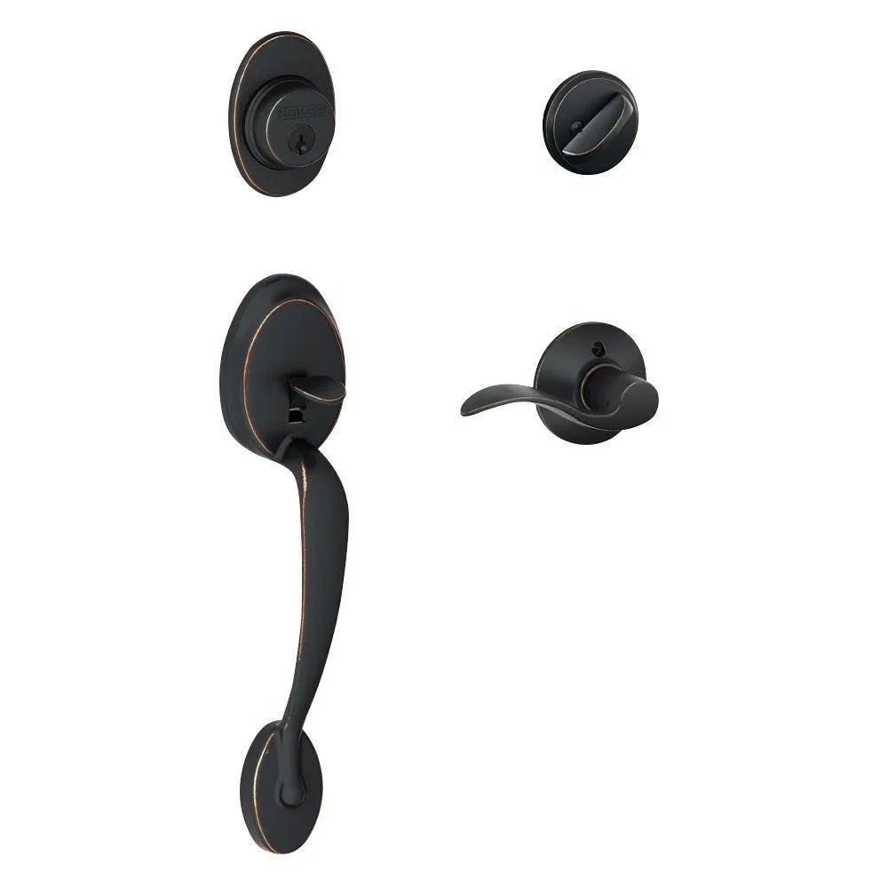 Schlage Plymouth Handleset with Accent Lever Aged Bronze