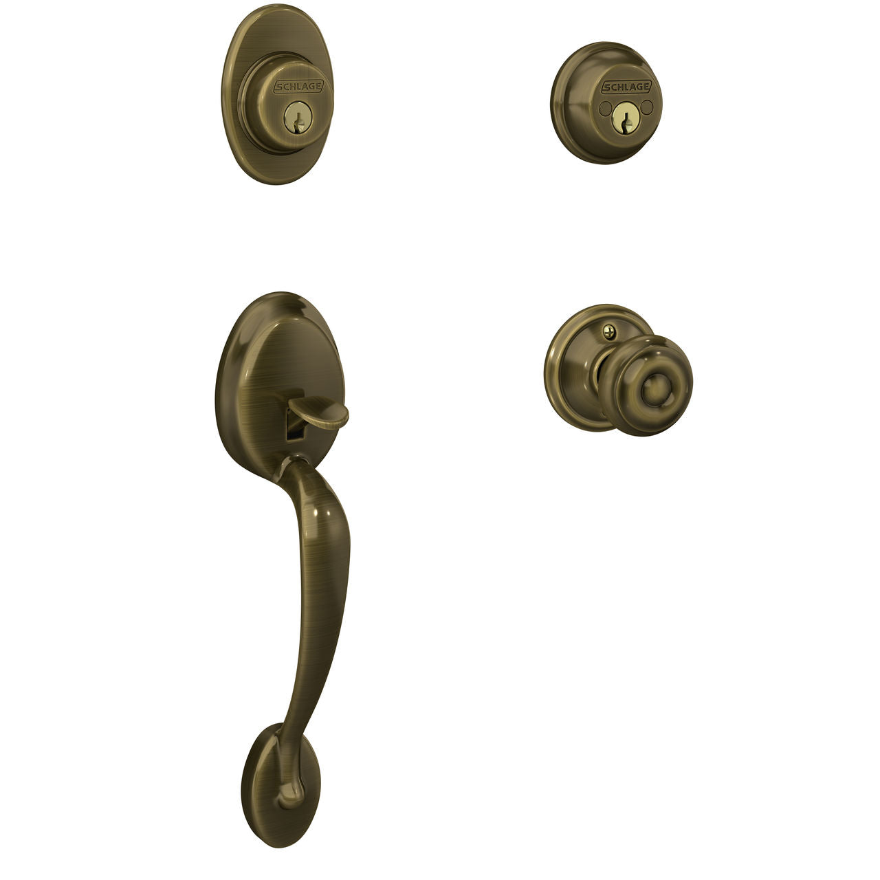 Schlage Plymouth Handleset with Georgian Knob Antique Brass