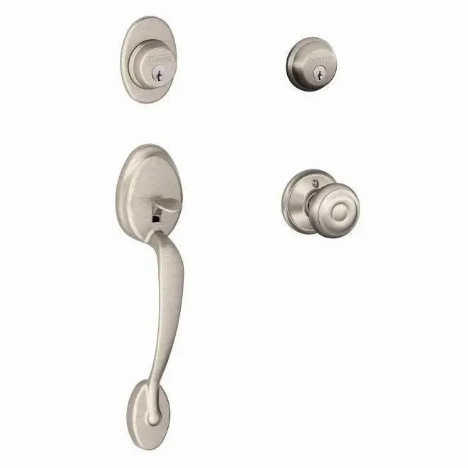 Schlage Plymouth Handleset with Georgian Knob Satin Nickel