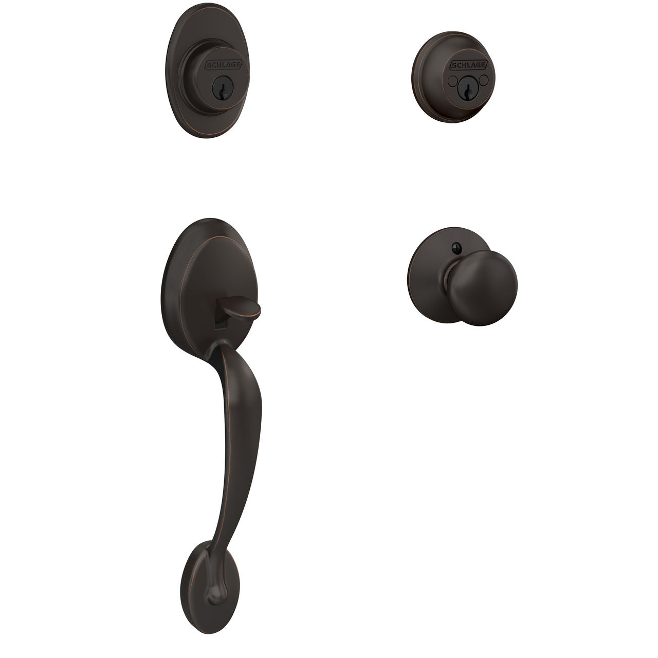 Schlage Plymouth Handleset with Plymouth Knob Aged Bronze