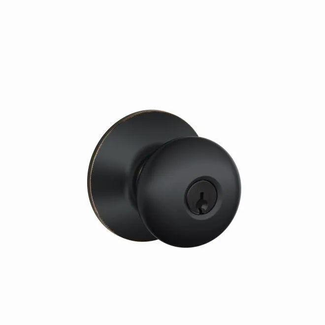 Schlage Plymouth Knob Keyed Entry Lock Aged Bronze