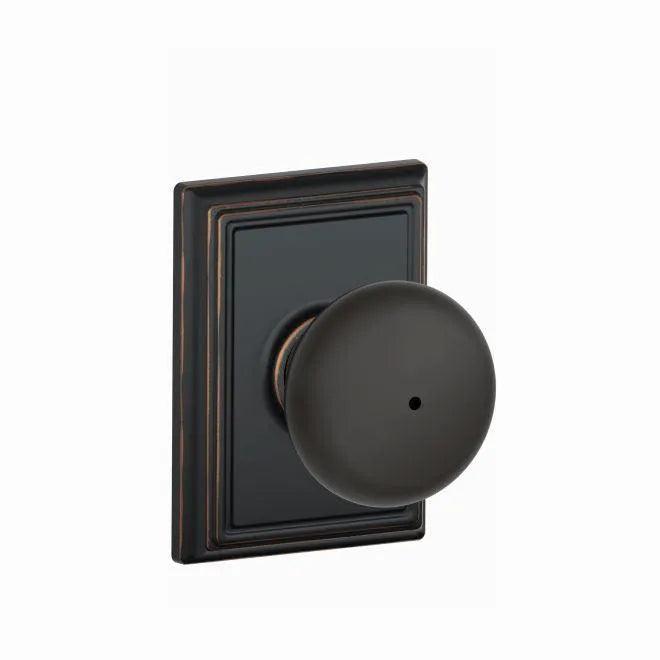 Schlage Plymouth Privacy Knob With Addison Rosette Aged Bronze
