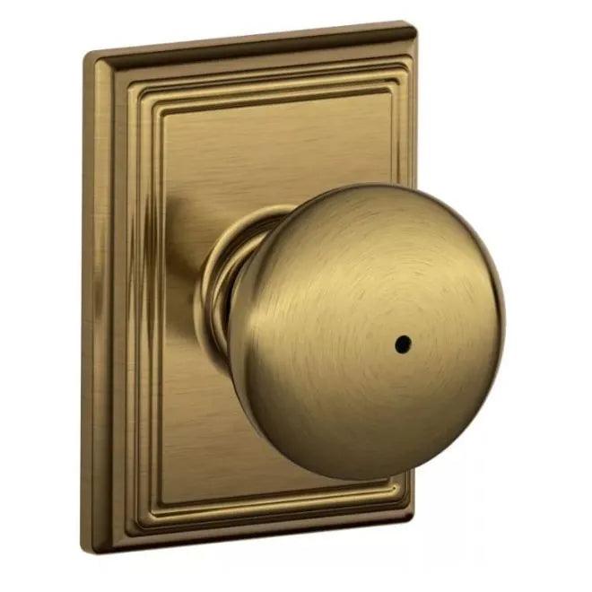 Schlage Plymouth Privacy Knob With Addison Rosette Antique Brass