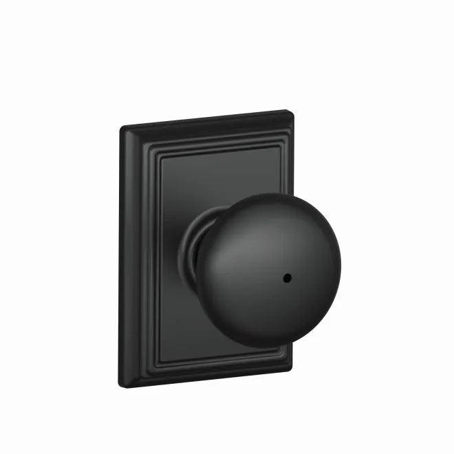 Schlage Plymouth Privacy Knob With Addison Rosette Flat Black