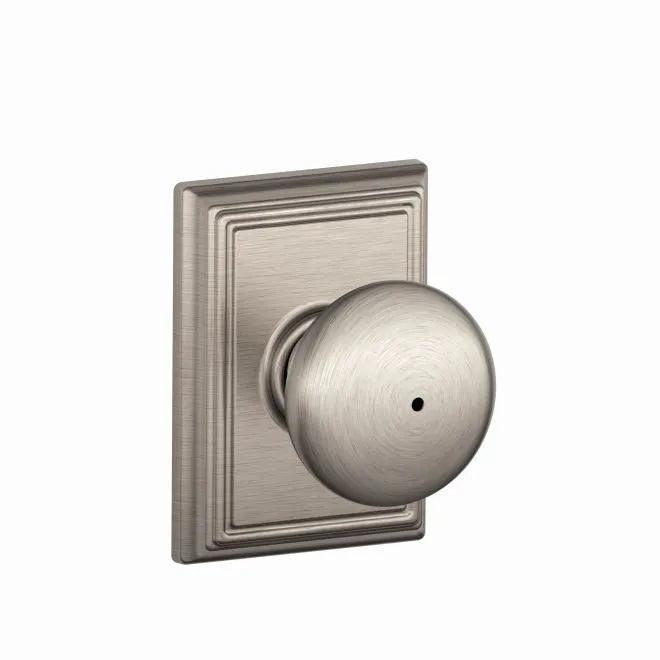 Schlage Plymouth Privacy Knob With Addison Rosette Satin Nickel