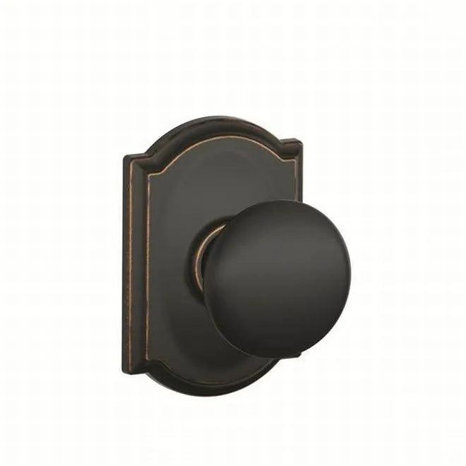Schlage Plymouth Knob With Camelot Rosette Dummy Interior Trim - Exterior Handleset Sold Separately in Aged Bronze finish