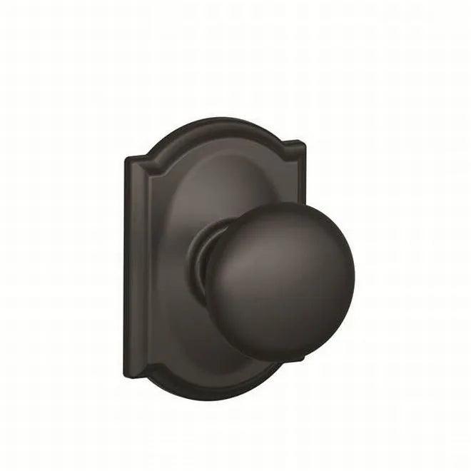 Schlage Plymouth Knob With Camelot Rosette Dummy Interior Trim - Exterior Handleset Sold Separately in Flat Black finish