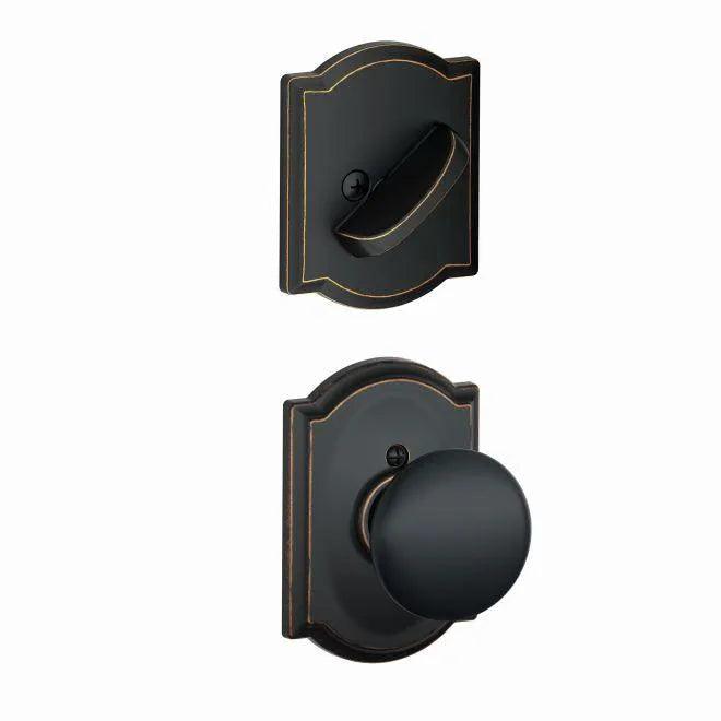 Schlage Plymouth Knob With Camelot Rosette Interior Active Trim - Exterior Handleset Sold Separately in Aged Bronze finish