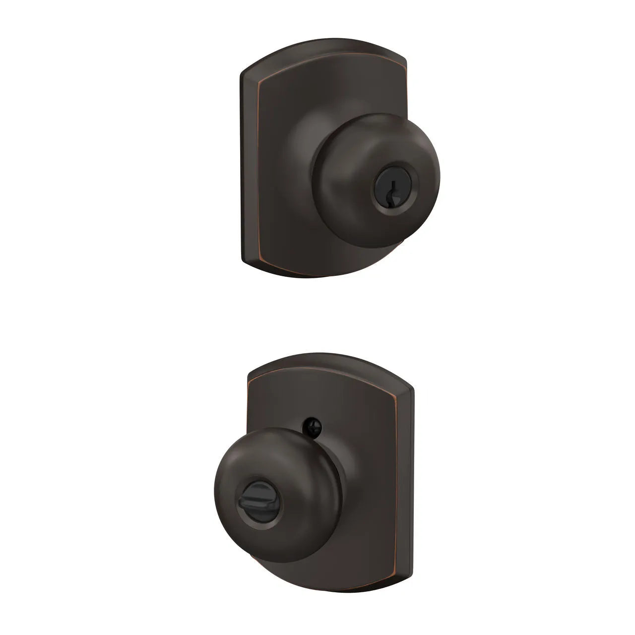 Schlage Plymouth Knob with Greenwich Rosette Aged Bronze