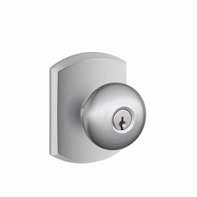 Schlage Plymouth Knob With Greenwich Rosette Keyed Entry Lock Satin Chrome