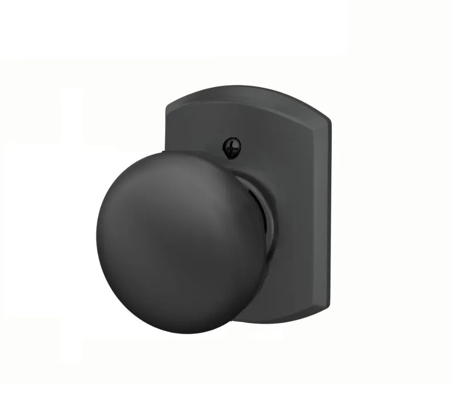 Schlage Plymouth Knob with Greenwich Rosette Matte Black