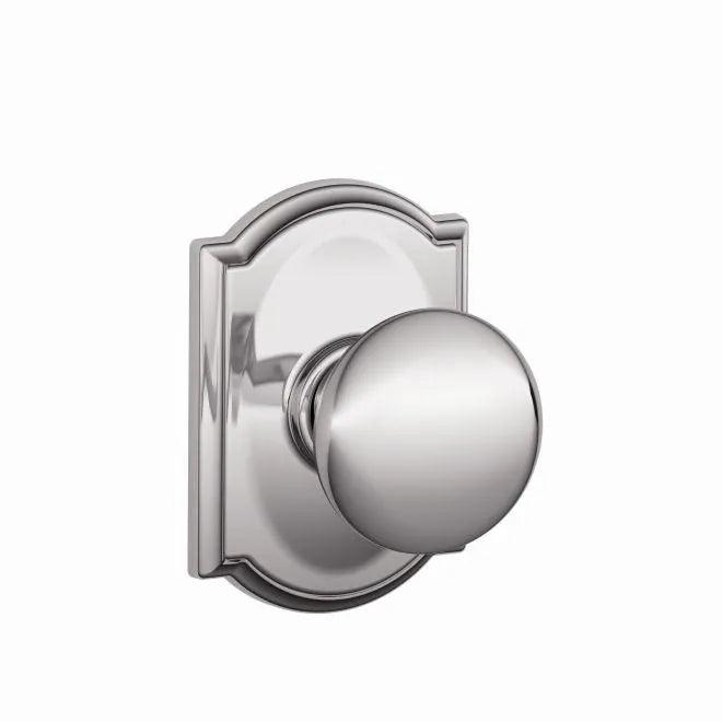 Schlage Plymouth Passage Knob With Camelot Rosette Bright Chrome