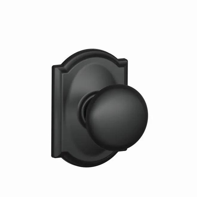 Schlage Plymouth Passage Knob With Camelot Rosette Flat Black
