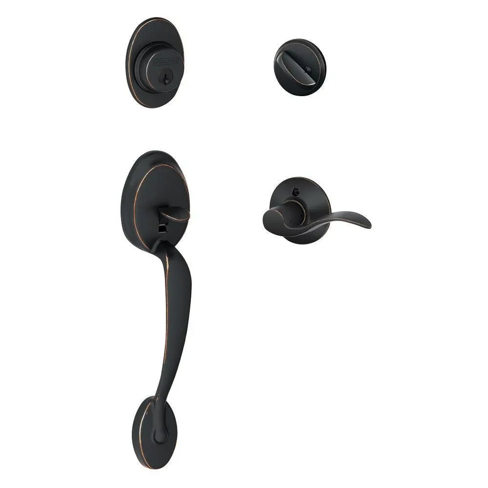 Schlage Plymouth Single Cylinder Handleset with Accent Lever Aged Bronze