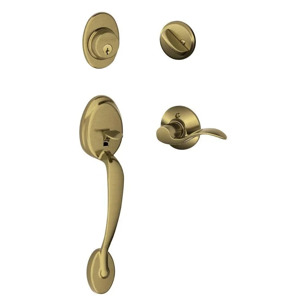 Schlage Plymouth Single Cylinder Handleset with Accent Lever Antique Brass