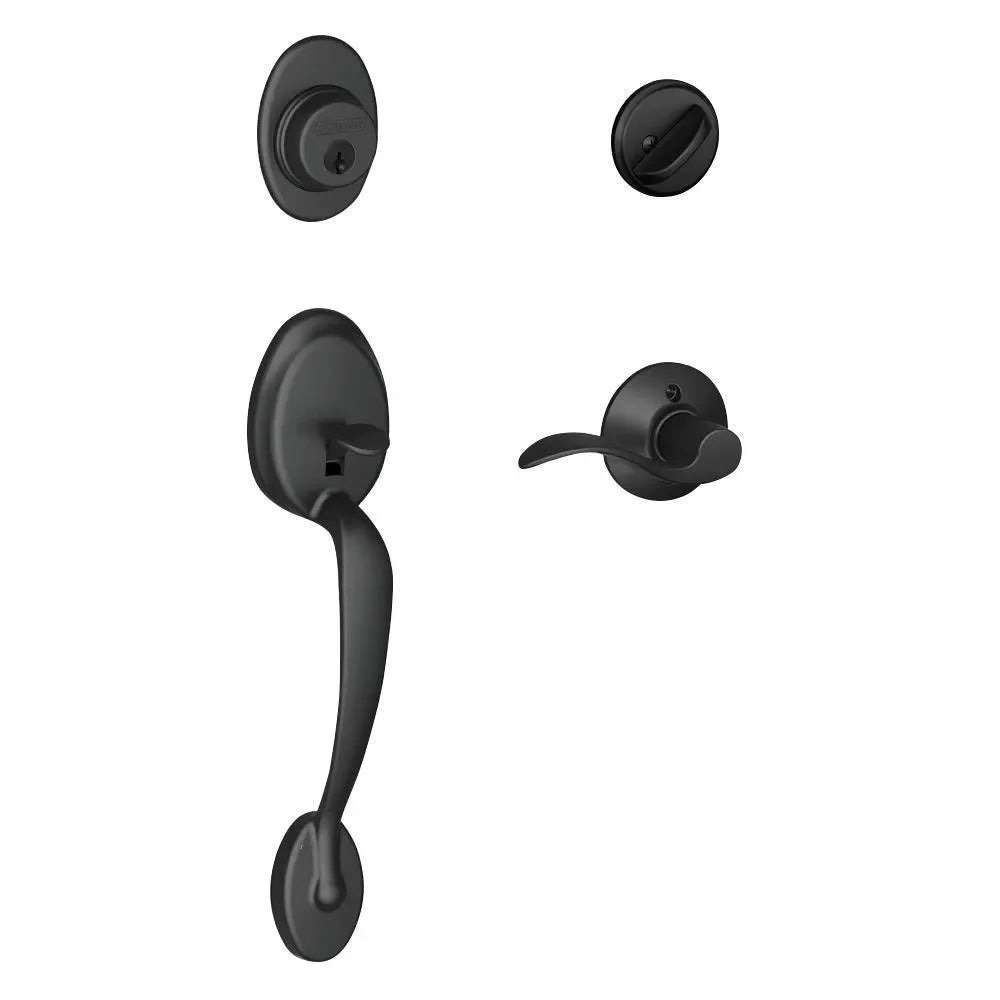 Schlage Plymouth Single Cylinder Handleset with Accent Lever Flat Black