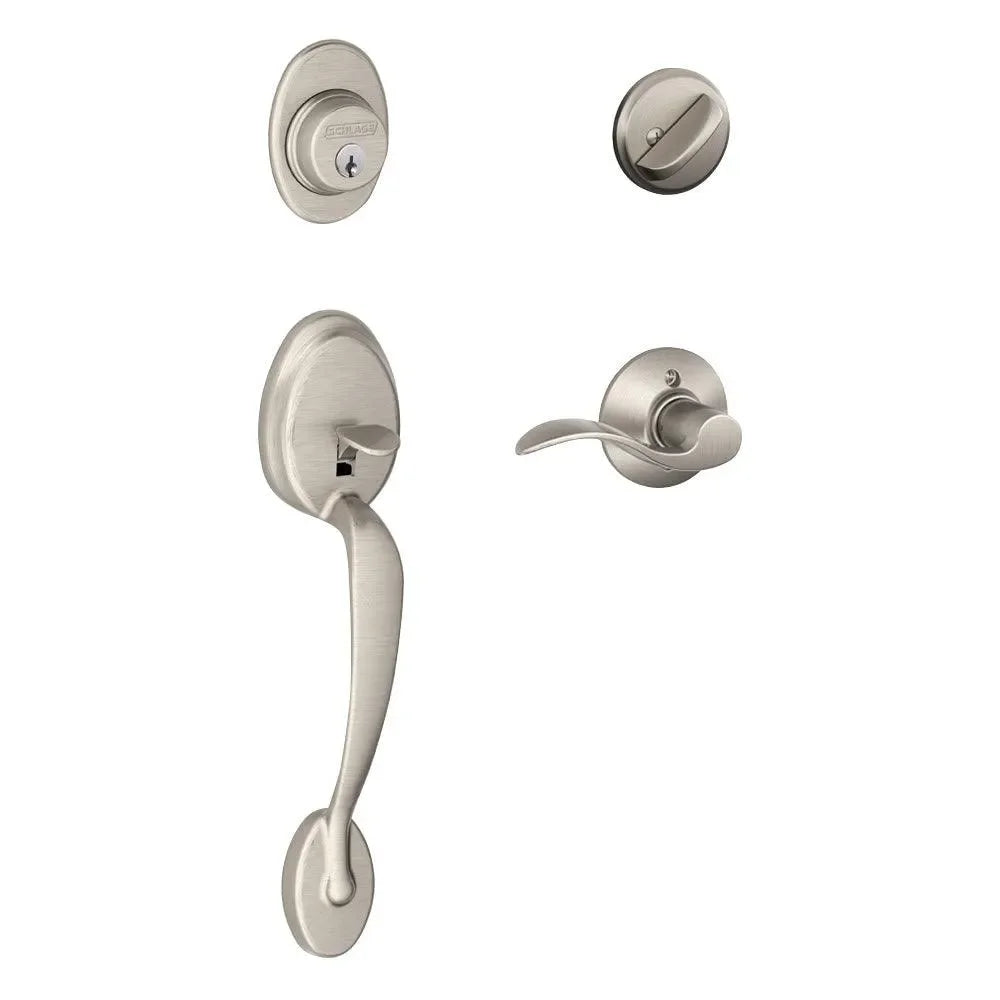 Schlage Plymouth Single Cylinder Handleset with Accent Lever Satin Nickel