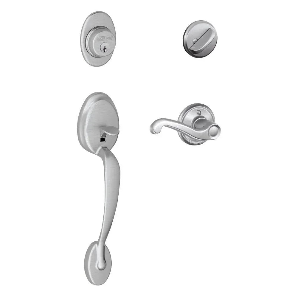 Schlage Plymouth Single Cylinder Handleset with Flair Lever Satin Chrome