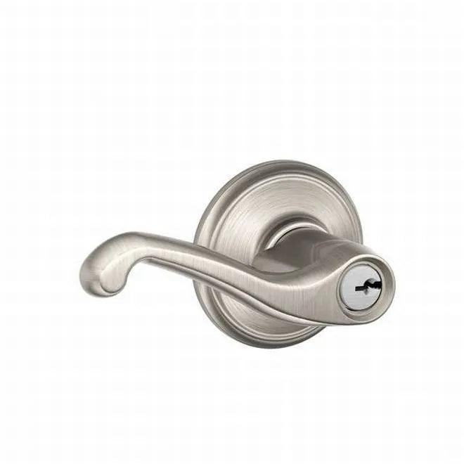 Schlage Residential Left Hand Flair Lever Storeroom Lock Satin Nickel