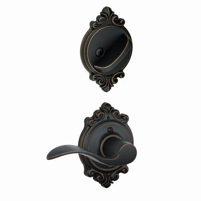 Schlage Right Hand Accent Lever With Brookshire Rosette Interior Active Trim - Exterior Handleset Sold Separately Aged Bronze