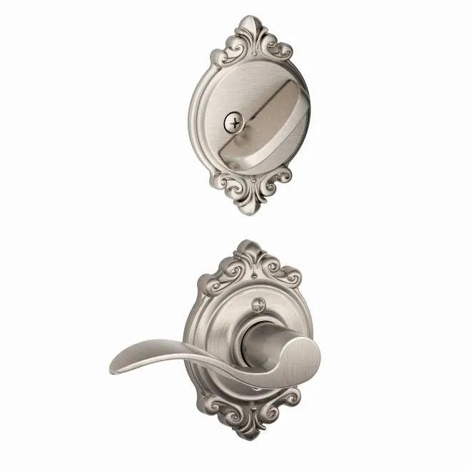 Schlage Right Hand Accent Lever With Brookshire Rosette Interior Active Trim - Exterior Handleset Sold Separately Satin Nickel