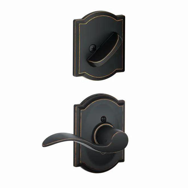 Schlage Right Hand Accent Lever With Camelot Rosette Interior Active Trim - Exterior Handleset Sold Separately Aged Bronze